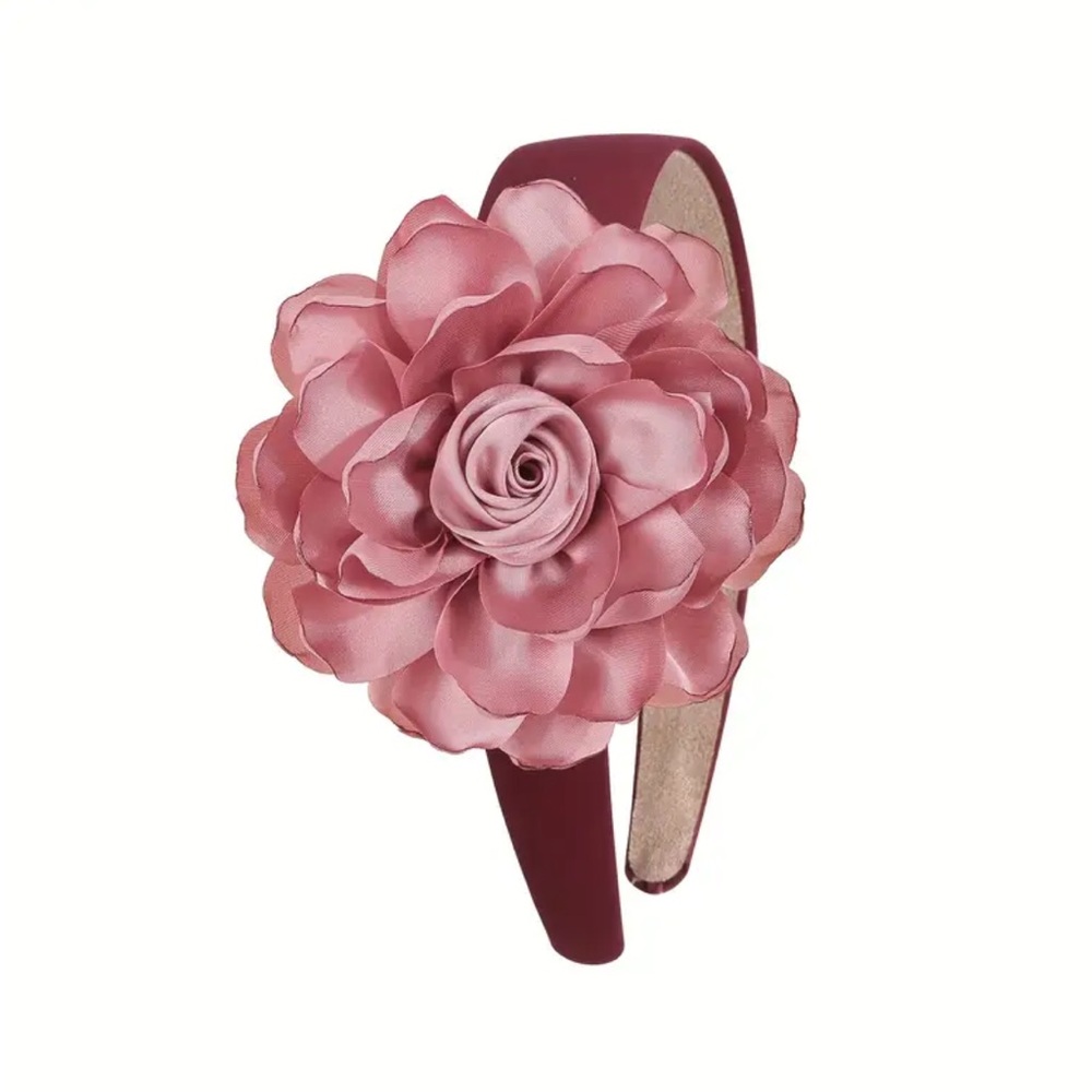 Dark Pink Satin Floral Headband